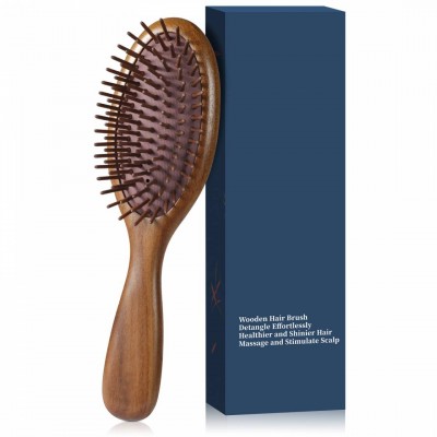 Oval cushion wooden hair brush wood pins Antistatic and pneumatic Natural wood.